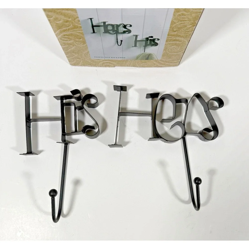 Giftco His & Hers Wall Hooks Set Black Metal Script Farmhouse Decor